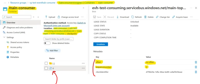 Azure Event Hubs CheckPoint Metadata