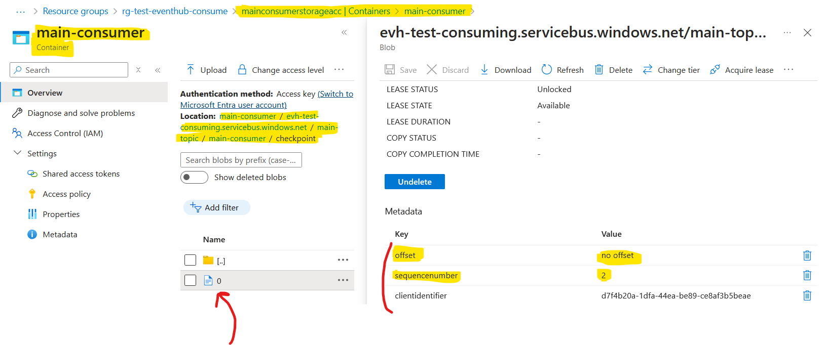 Azure Event Hubs CheckPoint Metadata