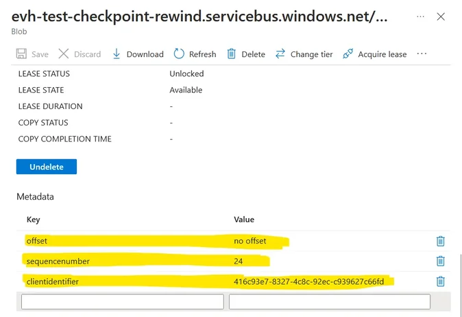Checkpoint Store Blob Metadata
