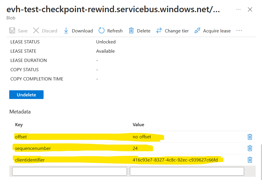 Checkpoint Store Blob Metadata