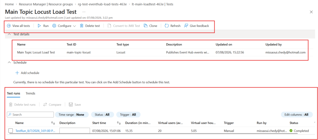 Load Testing Event Hubs Test View