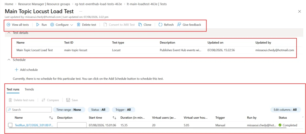 Load Testing Event Hubs Test View